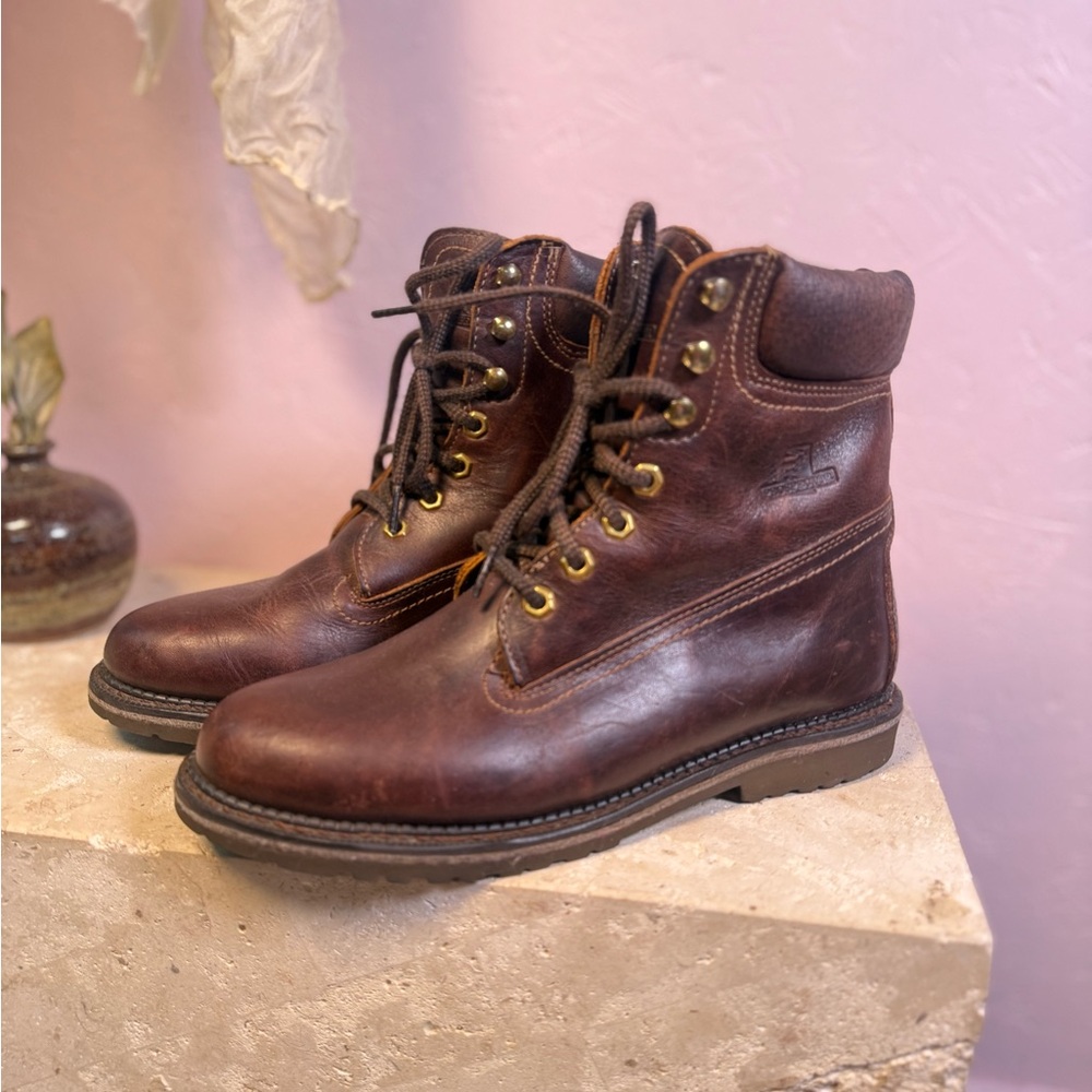 Vintage Brown Leather Lace-Up Work Boots Size 9